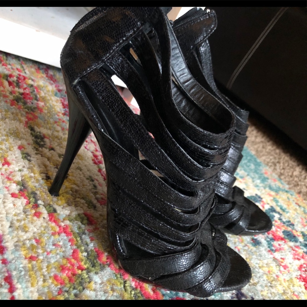 Strappy Black Sparkly Heels
